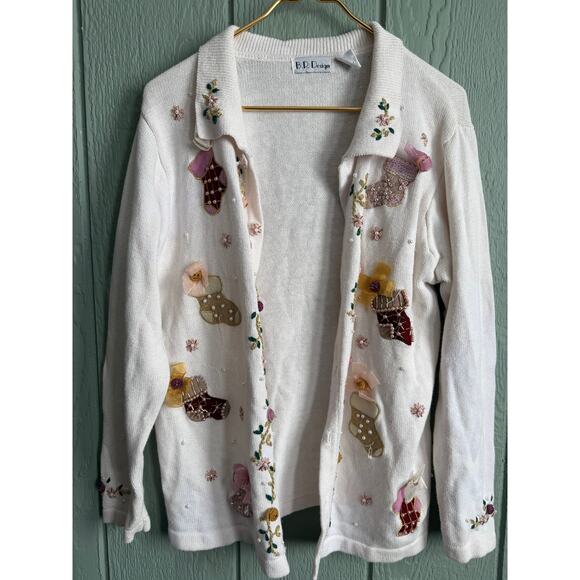 Vintage BP Design Embellished Christmas Stocking Cardigan – Women’s Medium - Picture 2 of 9
